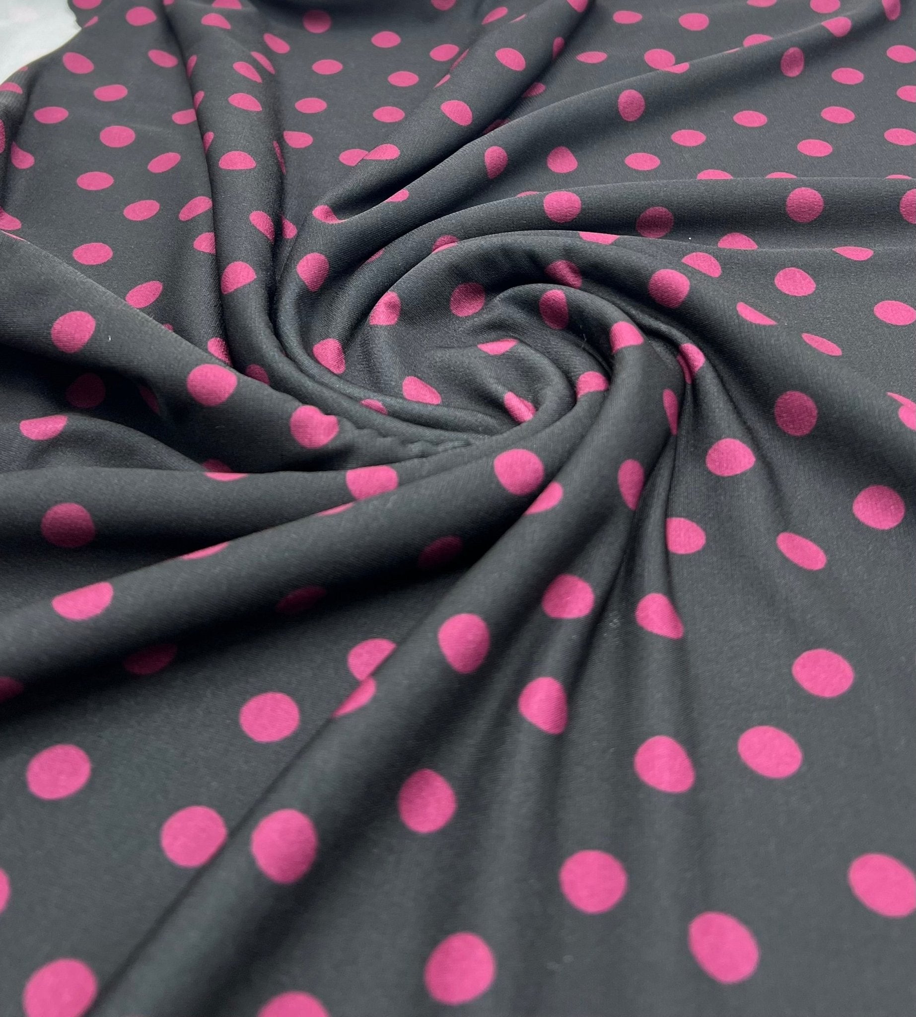 Black Burgundy Polka Spot Print ITY Fabric 2 Way Stretch - T9 Fabrics